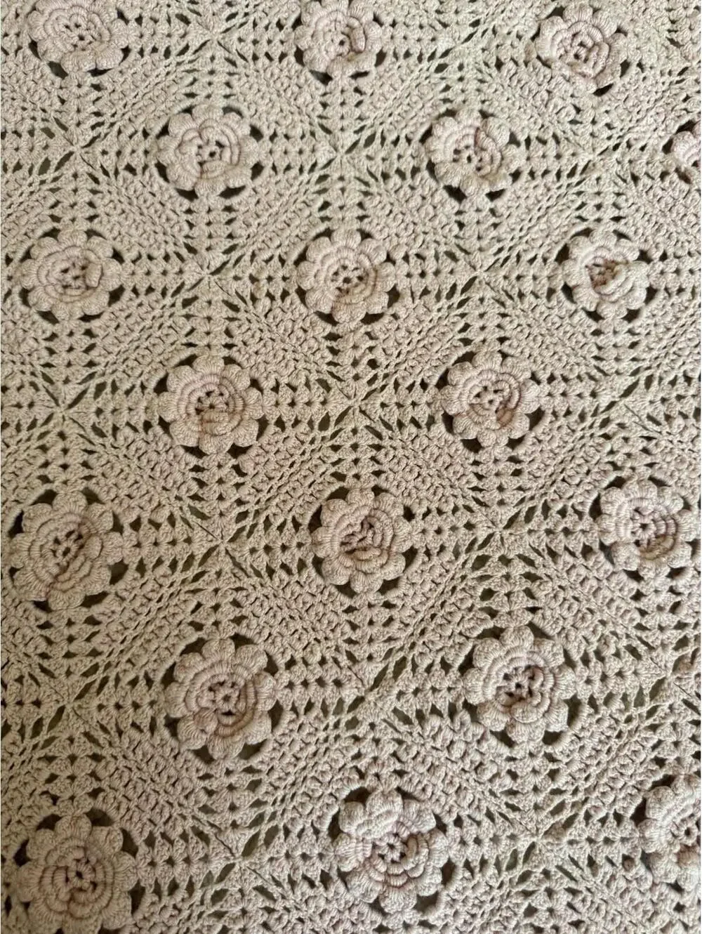 Vintage Hand crocheted Pink Blanket Shabby Chic